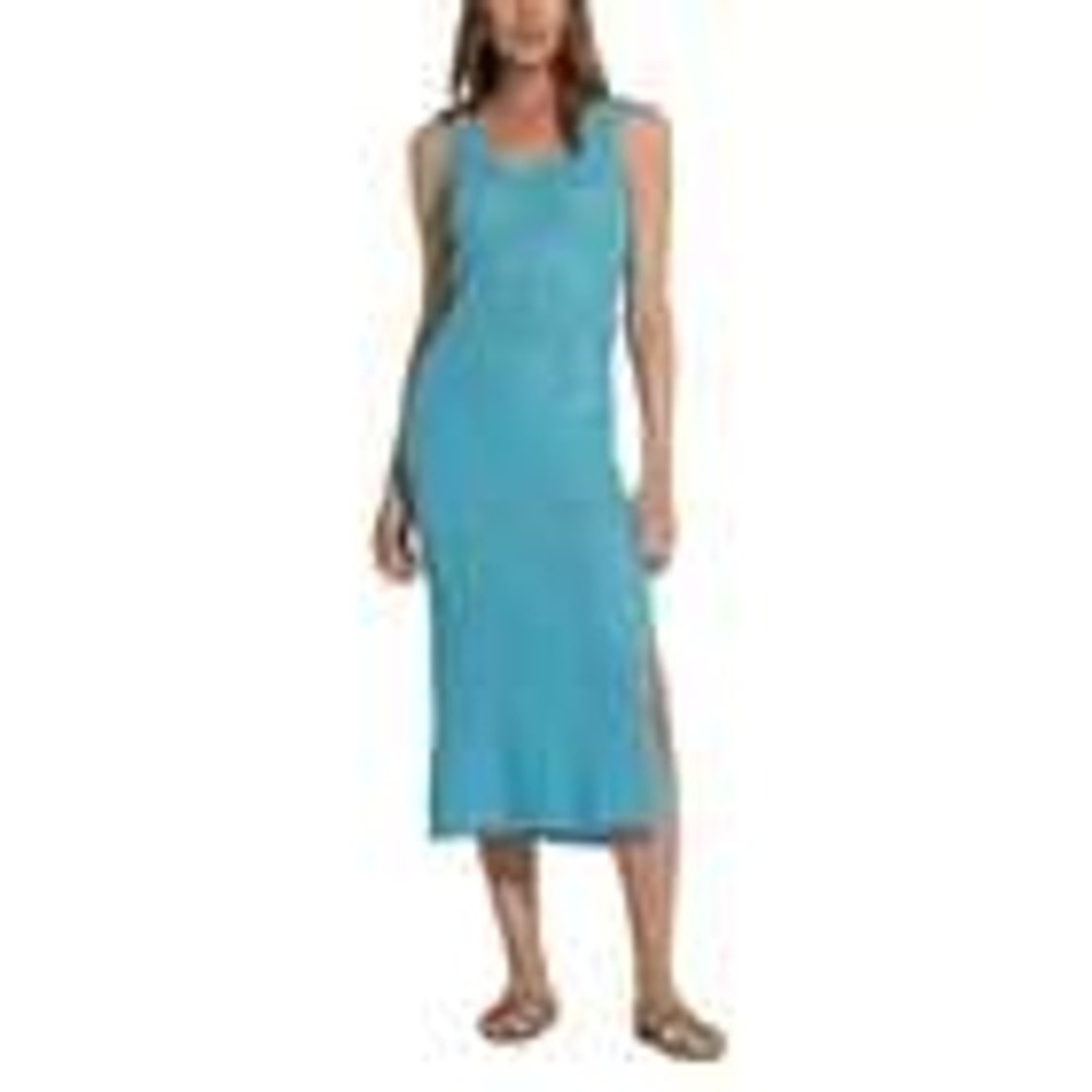 Elan Turquoise Blue Crochet Maxi Dress Boho Side Cutout Swim Cover Small